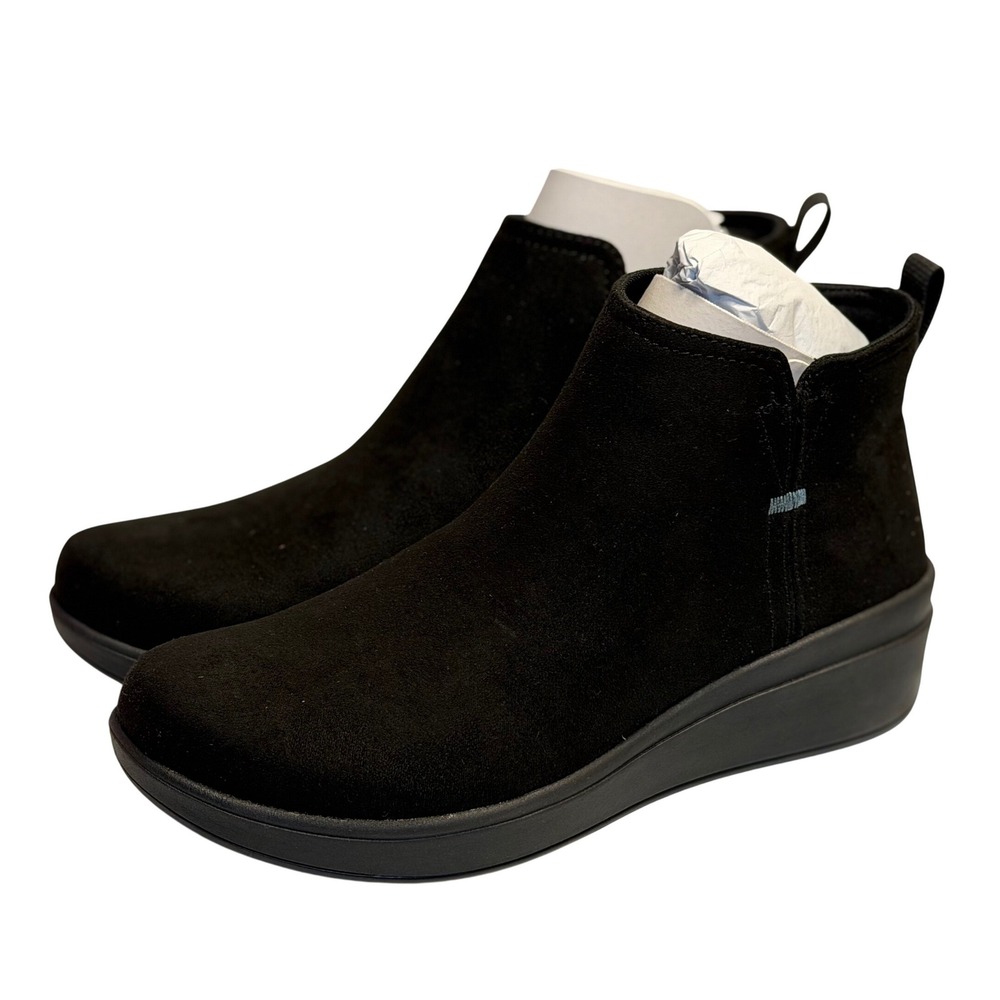 Ryka Lovely Water-Repellent Wedge Ankle Boots Black‎ Comfort Suede Zip Women 7